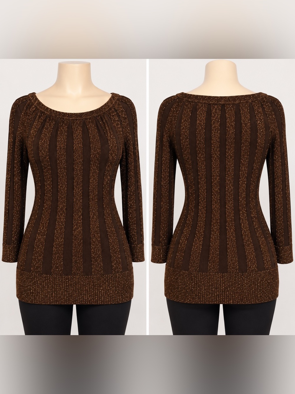 Joseph A Brown Metallic Stripe Scoop Neck Sweater